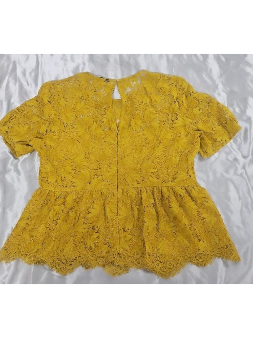 Zara Womens Large Mustard Yellow Lace Peplum Top Romantic Cottagecore Blouse - Picture 8 of 16